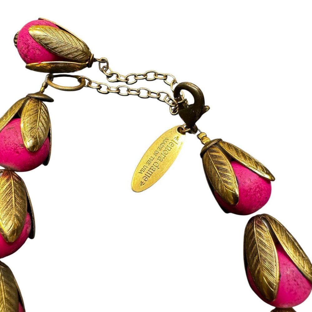 Lenora Dame Pink Tulip Necklace & Bracelet Set Gold Tone Floral Statement Jewelr - Picture 4 of 4